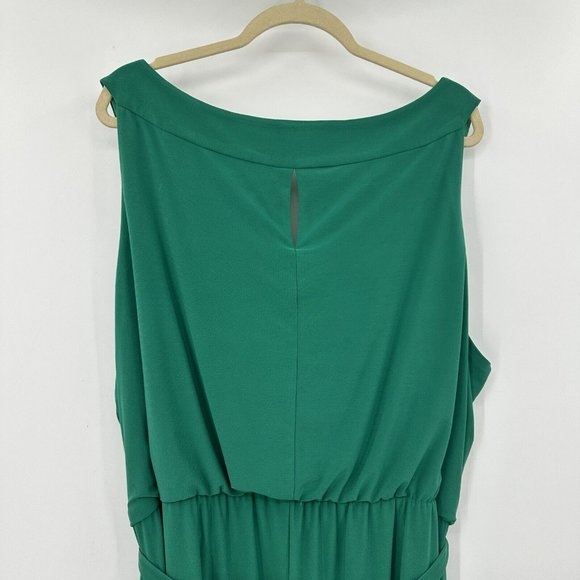 Catherines Size 3X Sleeveless Stretchy Hi Lo Hem Dress Green Silver Studs MIDI - Picture 6 of 12